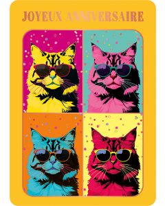 Carte postale Art&Plume anniversaire « chats fluo » KURZ Luxor 397, FSC Mix, PBN-COC-026121