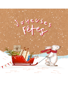 Carte double Collection Branchée Noël grand format lapin « Joyeuses Fêtes » KURZ Luxor 397