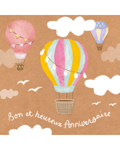 Carte double Collection Branchée mini-format anniversaire « Bon et heureux annivesaire » montgolfières