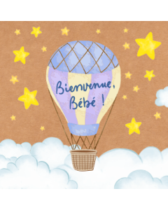 Carte double Collection Branchée mini-format naissance « Bienvenue, Bébé ! » montgolfière