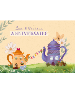 Carte double botanic CARDS « Bon & Heureux Anniversaire » théières , FSC Mix, PBN-COC-026121, produit BIO, DE-ÖKO-013