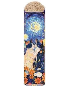 MARQUE-PAGE avec déco bois Art & Plume chats van Gogh